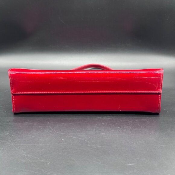 Vintage Cherry Red Patent Leather Handbag Purse Mid Century Gold 60s Top Handle - Picture 6 of 14